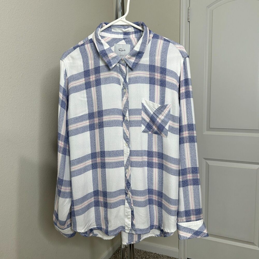 Rails Womens Shirt Hunter Long Sleeve Button Up Plaid Rayon Soft Preppy XL
